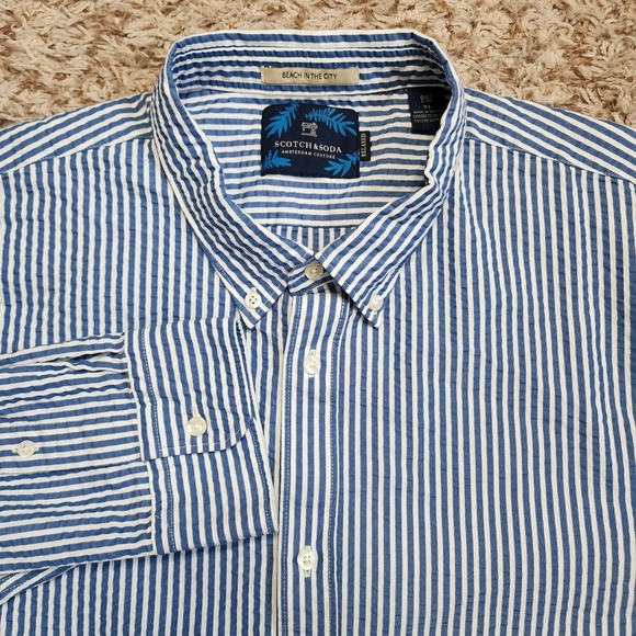 Scotch & Soda Blue‎ Striped Men Sz XL Relaxed Oxford Long Sleeve Button Up Shirt - Picture 1 of 10